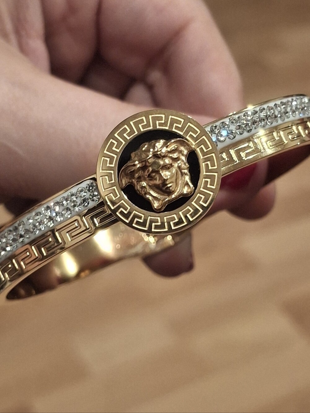 18K Gold Plated Diamond Medusa Greek Design Bangle Bracelet